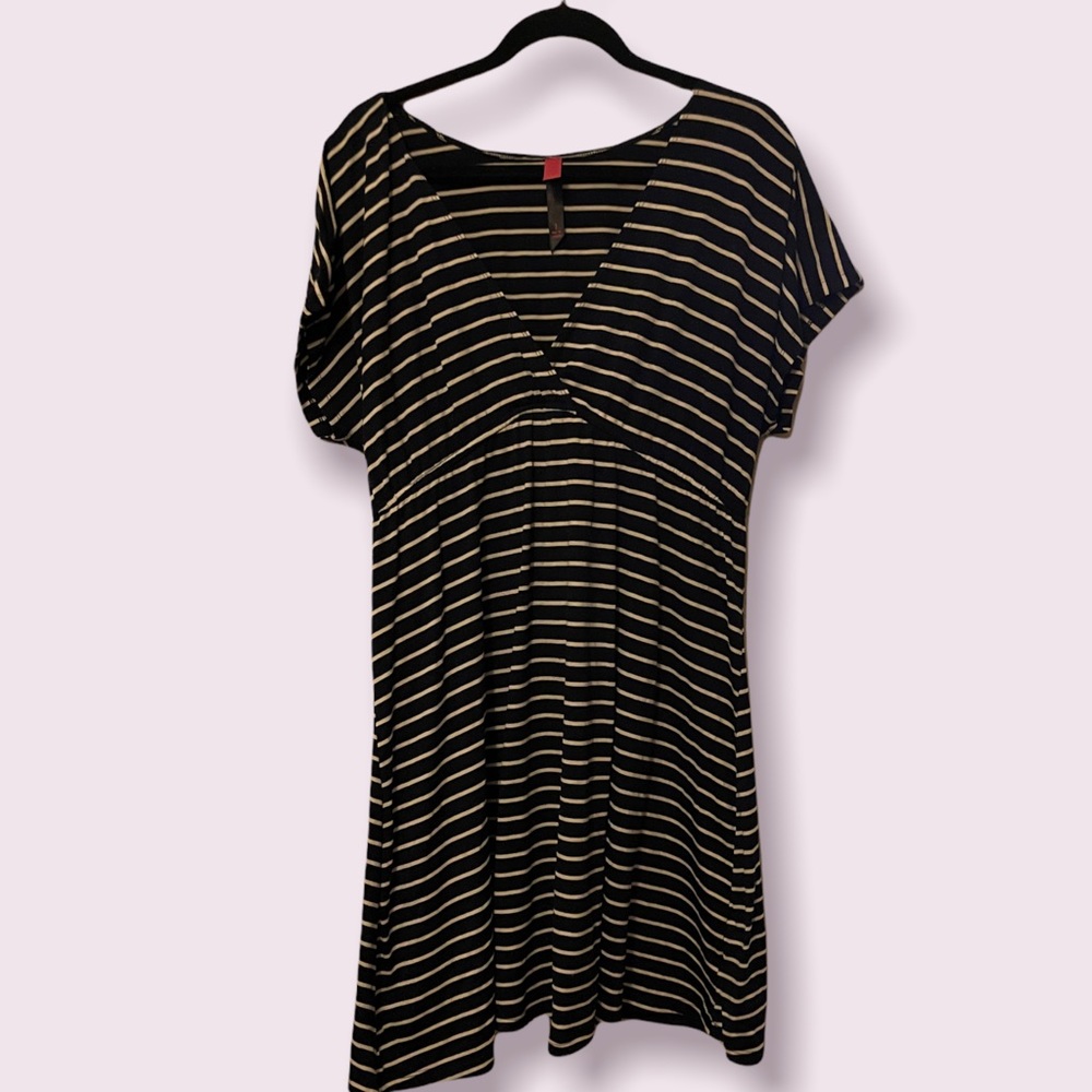 V-Neck Navy and White Stripe Dress